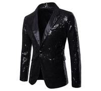 Feclmiyt Men Sequin Shiny Prom Blazer Jacket Blazer Open Front Disco Metallic Suit Tuxedo Party Prom Wedding Banquet Glitter Tuxedo Jacket (B-05, L)