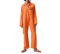 Feclmiyt Orange Prisoner Jumpsuit Letter Print Prison Escaped Inmate Jailbird Coverall Halloween Jail Costume Adults Jail Criminal Outfit (standard, L, G-01)
