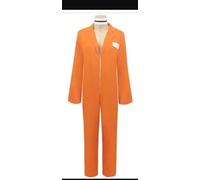 Feclmiyt Orange Prisoner Jumpsuit Letter Print Prison Escaped Inmate Jailbird Coverall Halloween Jail Costume Adults Jail Criminal Outfit (L-03, L)