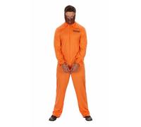 Feclmiyt Orange Prisoner Jumpsuit Letter Print Prison Escaped Inmate Jailbird Coverall Halloween Jail Costume Adults Jail Criminal Outfit (F-02, M)