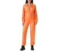 Feclmiyt Orange Prisoner Jumpsuit Letter Print Prison Escaped Inmate Jailbird Coverall Halloween Jail Costume Adults Jail Criminal Outfit (F-01, XXL)