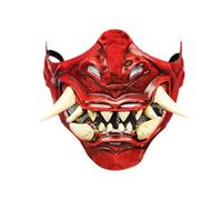 Feclmiyt Samurai Mask Japanese Warrior Mask Demon Samurai Half Face Masquerade Masks Evil Halloween Cosplay Party Costume (A-Red, 17cm*12.5cm)