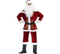 Feclmiyt Santa Claus Costume for Men deluxe Santa Suit 5Pcs Flannel Long Sleeve Tops Trousers Boots Hat Beard Holiday Cosplay Sets (Red Man, XL)