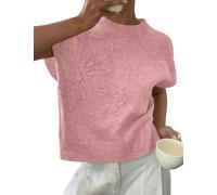 Feclmiyt Sleeveless Sweater Tops for Women Vintage Floral Heart Embossed Short Cap Sleeve Mock Neck Cropped Sweater Vest Casual Knitted Tops (A-2, M)