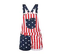 Feclmiyt Unisex Patriotic American Flag Denim Bib Overall Shorts Stars Stripes Adjustable Straps Metal Buckle Overalls Loose Rompers Jumpsuits (A-01, M)