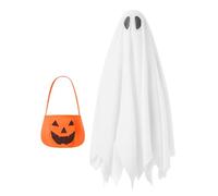 Feclmiyt White Ghost Cloak For Kid Infant Toddler Halloween Costume With Pumpkin Handbag Set 2 Pieces Halloween Cosplay Outfits Party (A-01, One Size)