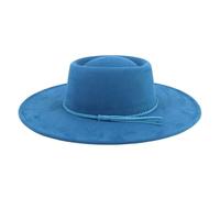 Feclmiyt Women Classic Felt Church Hats Vintage Western Wide Brim Felt Panama Hat Jazz Cap Fedora Hat with Weaving Decorative Band (Blue, ONE Size)