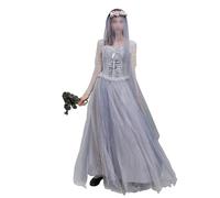 Feclmiyt Women Dead Ghost Bride Halloween Costume Outfits Corpse Bride Corset Dress with Headband Veil Corpse Sets For Christmas Cosplay Party (A-01, L)
