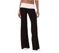 Feclmiyt Women Flared Yoga Pants Y2K Contrast Color Low Waist Fold Over Bootcut Bell Bottoms Slim Fit Workout Flare Leggings Joggers Sweatpants (F-04, S)