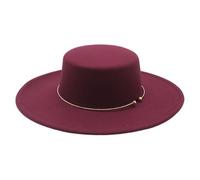 Feclmiyt Women Men Fedora Hat Solid Color Classic Felt Dress Hat with Gold Metal Band Decoration Wide Brim Top Hat Causal Wear (A-Wine Red, ONE Size)
