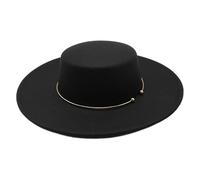 Feclmiyt Women Men Fedora Hat Solid Color Classic Felt Dress Hat with Gold Metal Band Decoration Wide Brim Top Hat Causal Wear (A-Black, ONE Size)