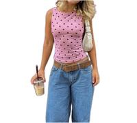 Feclmiyt Women Polka Dot Crop Tank Top Y2k Sexy Sleeveless Backless Crew Neck Slim Fit Tops Summer Going Out Cami Shirt Streetwear (A-Pink, S)