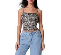 Feclmiyt Women’s Leopard Print Cami Crop Tops Y2K Spaghetti Strap Low Cut Sequin Camisole Grunge Punk Going Out Tank Tops Streetwear (N-01, M)