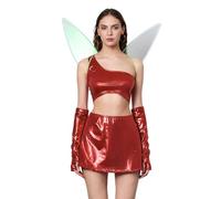 Feclmiyt Women Sexy Pixie Princess Cosplay Costume Y2K Halloween Forest Fairy Costume Pretty Elf Tube Tops Dress+Wings Musa Costumes (D-Red, M)