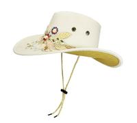 Feclmiyt Women Wide Brim Suede Hat Sequin Floral Embroidery Adjustable String Cowgirl Hat Western Vacation Fashion Headwear (A-Beige, XL)