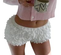 Feclmiyt Women Y2k Lace Bloomers Shorts Cute Layered Ruffles Lolita Short Pants Fairy Tiered Micro Shorts Pettipants Clubwear (S-01, S)