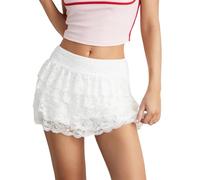 Feclmiyt Women Y2k Lace Bloomers Shorts Cute Layered Ruffles Lolita Short Pants Fairy Tiered Micro Shorts Pettipants Clubwear (R-01, S)