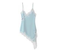 Feclmiyt Women Y2k Satin Lace Trim Lingerie Camisole Spaghetti Strap Asymmetrical Side Split Silky Going Out Tops Lace Slip Dress (A-4, L)