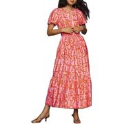 Feclmiyt Women's Boho Tiered Maxi Dress Floral Smocked Waist Long Dresses A-line V-Neck Short Sleeve Sundress with Pocket for Beach Vocation (A-02, XL)