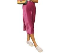 Feclmiyt Women's Summer Satin Midi Skirt Y2K High Waisted Elegant Jacquard Silk Long Skirts A Line Flared Midi Skirt Beachwear Clubwear (Rose Red, M)