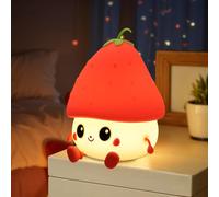 FECONN Cute Strawberry Night Light, Silicone Rechargeable Nightlight for Kids, Baby, Toddler, Girls, Dimmable LED Bedside Table Lamp, Kawaii Room Decor, Night Lights for Children Bedroom, USB Charge