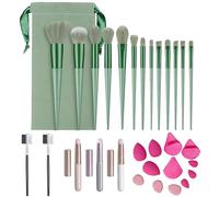 FECOVANTI Makeup Brush Set 13 Pcs Superior Synthetic Foundation Powder Concealers Eye shadows Blush Makeup Brushes with Green Portable Bag
