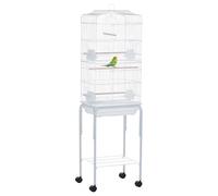 Fecpoo Bird Cage for Parakeets Canary - Sturdy Powder-Coated Metal, 8 mm Bar Spacing, Slide-Out Tray, 4 Wheels, White, 46.5L x 36W x 157H cm