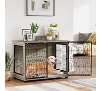 Fecpoo Dog Crate End Table with Ventilated Wire Mesh & Raised Floor, Wood-Metal Frame, 100Lx60Wx73.5H cm, for Large Dogs, Includes Cushion