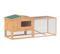 Fecpoo Rabbit Hutch 2-Tier with Ramp & Pull-Out Tray - Natural Fir Wood, 85 x 24 x 57 cm, Outdoor Garden Pet Housing for Small Animals