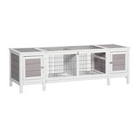Fecpoo Rabbit Hutch with Partition & Slide-Out Tray - Solid Wood, Grey, 161L x 50.5W x 53.3H cm, 1 unit - Indoor/Outdoor Small Pet Housing