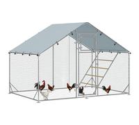 Fecpoo Walk-in Chicken Run with Cover, Feeding Door & Perch - Galvanized Steel & 420D Oxford Fabric, 195Hx300Wx400D cm, for 6-8 Chickens