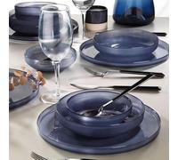 Fecra Circle 18 Piece Glass Dinner Set for 6 People, Anthracite Grey