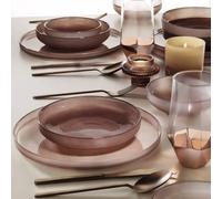 Fecra Circle 18 Piece Glass Dinner Set for 6 People, Brown