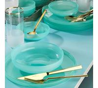 Fecra Circle 18 Piece Glass Dinner Set for 6 People, Cyan Blue