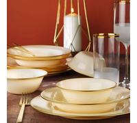 Fecra Glare 18 Piece Glass Dinner Set for 6 People, Cream/Salmon Gold