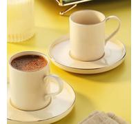 Fecra INCI 12 Piece Porcelain Coffee Cup Set for 6 People 100ml, Cream/Silver