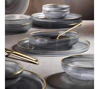 Fecra Loya 18 Piece Dinner Set for 6 People, Black/Gold