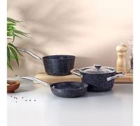 Fecra Starry 4 Piece Mini Granite Pan Set with Metal Handles, Black
