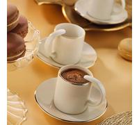 Fecra Yildiz 12 Piece Porcelain Coffee Cup Set for 6 People 100ml, Cream/Gold