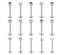 FECTAS 15pcs Lip Bars Studs Set Stainless Steel 6/8/10mm 16G Labret Monroe Tragus Helix Earring Bars Piercing