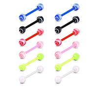 FECTAS 6 Pairs Plastic Tongue Bars Nipple Ring Set Bioflex Flexible 16mm Barbell 14G Acrylic Piercing