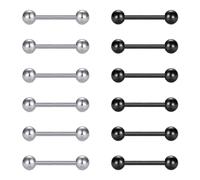 FECTAS 6pairs Tongue Bar Nipple Bars 14G 14mm Tongue Bars Piercing Stainless Steel Tongue Nipple Piercing Jewellery Silver Black