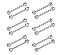 FECTAS 6pairs Tongue Bar Nipple Bars 14G 18mm Tongue Bars Piercing Stainless Steel Tongue Nipple Piercing Jewellery Silver