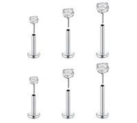 FECTAS 6pcs Threadless Push-in 16G 6mm 8mm 10mm Lip Bars Labret Stud Cartilage Tragus Helix Piercing Jewellery Flat Back Stud Earrings Stainless Steel Ear Medusa Piercing Jewellery