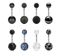 FECTAS 8pcs Belly Bar Pack 10mm Belly Button Bars Set Stainless Steel Belly Button Piercing Navel Belly Rings Piercing Jewellery 14G Black
