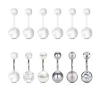 FECTAS Belly Button Bars 10mm Silver Surgical Steel and Clear Plastic Pregnancy Belly Bar Hypoallergenic Maternity Belly Ring Stainless Steel Short Long Belly Piercing Jewelry