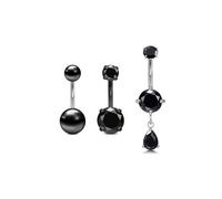 FECTAS Belly Button Bars 10mm Surgical Steel Dangly Belly Bar Diamond Butterfly Pearl Dangle Navel Piercing Stainless Steel Navel Jewellery Black