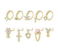 FECTAS Dangly Nose Ring Stud Piercing Jewellery Gold L Shape Nose Hoop 20g Surgical Steel Nose Rings Studs 7mm 10mm Bar Diamond Heart Butterfly Evil Eye Cross Flower