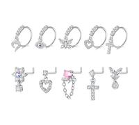 FECTAS Dangly Nose Ring Stud Piercing Jewellery Silver L Shape Nose Hoop 20g Surgical Steel Nose Rings Studs 7mm 10mm Bar Diamond Heart Butterfly Evil Eye Cross Flower