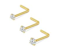 FECTAS Nose Ring L Shaped Nose Stud 20G L Bend Nose Piercing Jewellery Stainless Steel 1.5mm 2mm 2.5mm Diamond CZ Gold 3pcs